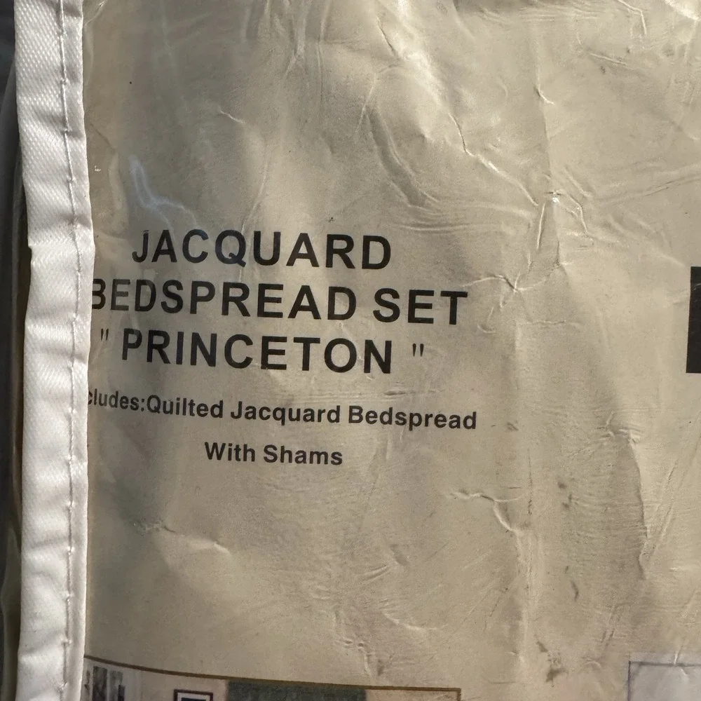 Vintage MCM Twin Quilted Bedspread‎ Set Sage Green Jacquard Princeton NOS NEW